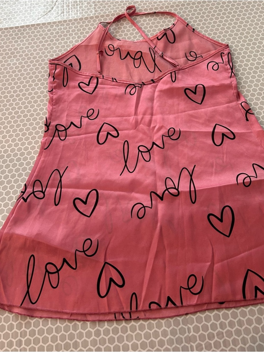 Pink 'Love' Heart Print Tank Night Gown.  Size L - Picture 2 of 4